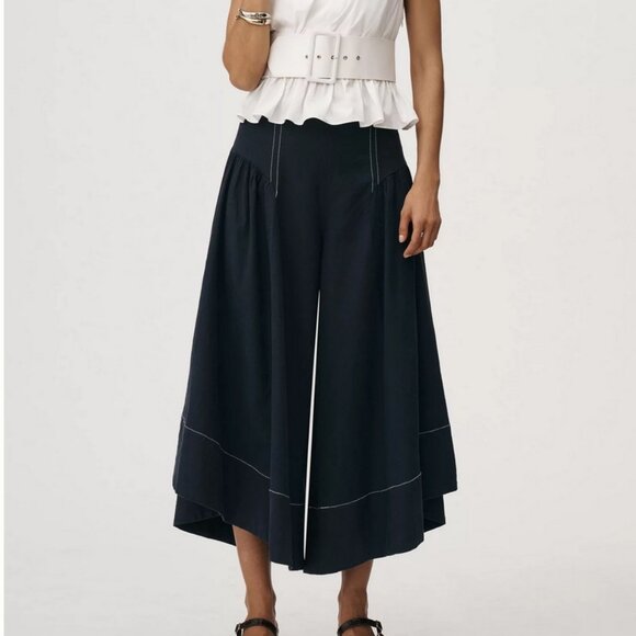 By Anthropologie Extended Waist Pants Linen Navy Blue Wide Leg Crops sz 14 NWT - Picture 2 of 4